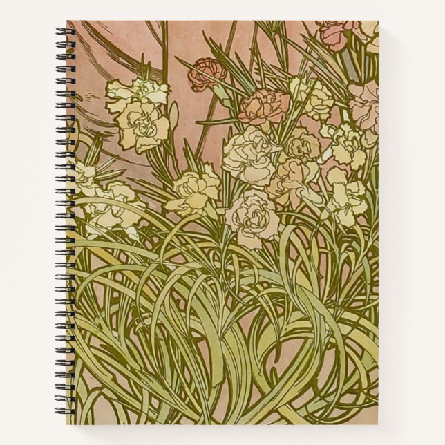 Art Nouveau Alfonse Mucha Blumenzucht Blume Notizbuch (Vorderseite)