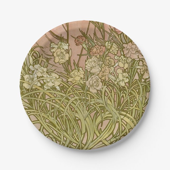 Art Nouveau Alfonse Mucha Blumenzucht Blume Pappteller (Vorderseite)