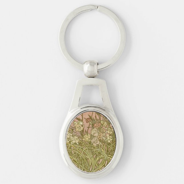 Art Nouveau Alfonse Mucha Blumenzucht Blume Schlüsselanhänger (Vorderseite)