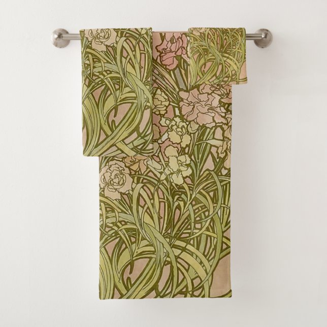 Art Nouveau Alfonse Mucha fleurs d'oeillets floral (En situation)