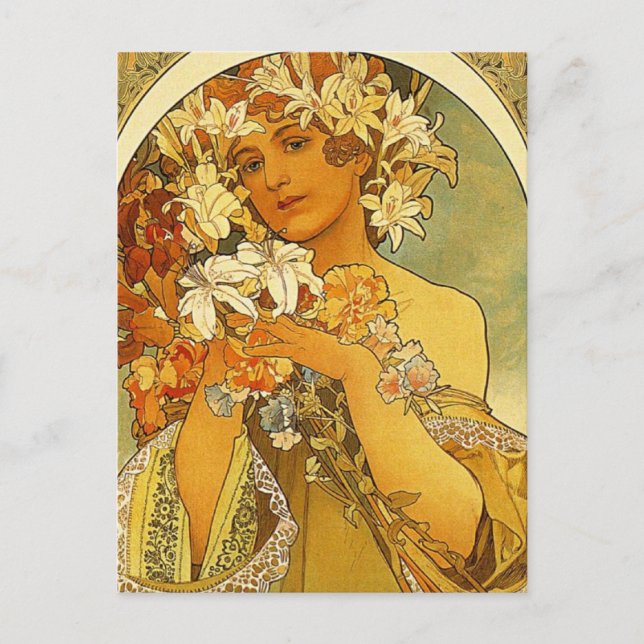 Art Nouveau Alphonse Mucha Blume Postkarte (Vorderseite)