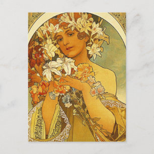 Art Nouveau Alphonse Mucha Blumenpostkarte Postkarte