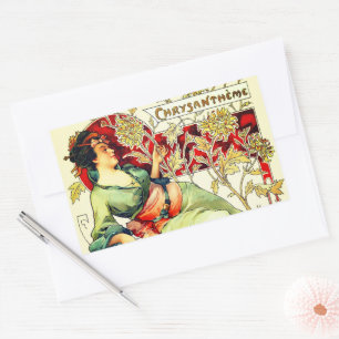 Art nouveau Alphonse Mucha Chrysantheme Herbst Rechteckiger Aufkleber