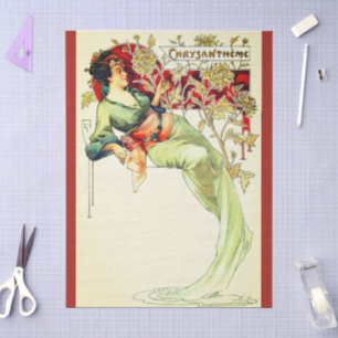 Art nouveau Alphonse Mucha Chrysantheme Herbst Seidenpapier