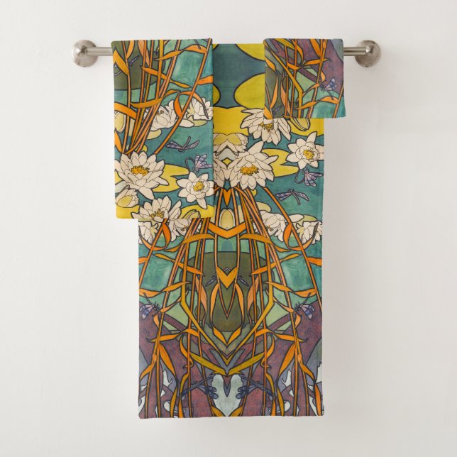 Art nouveau Alphonse mucha étang à fleurs dragonfl (En situation)
