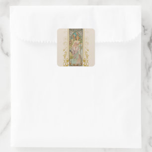 Art Nouveau Alphonse Mucha - Morgen Erwachen  Quadratischer Aufkleber