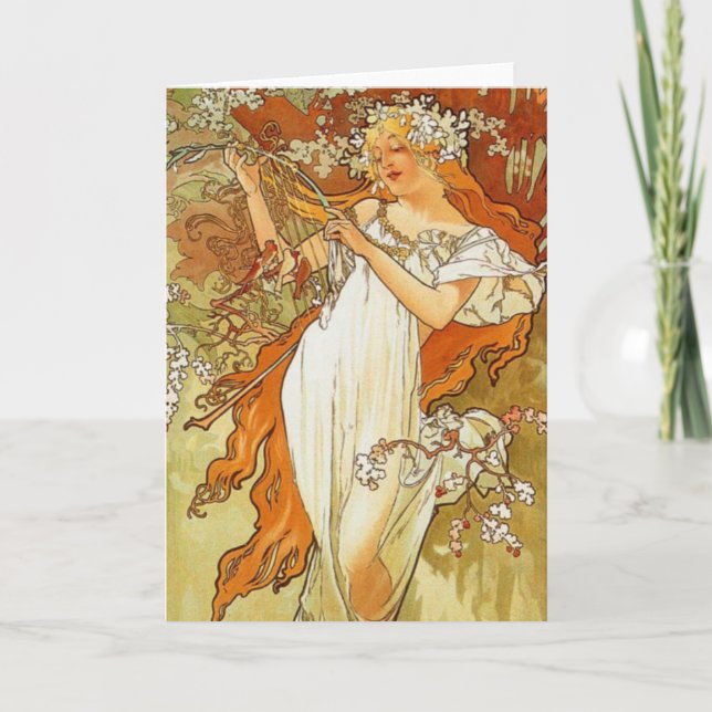 Art Nouveau Alphonse Mucha Spring Grußkarte Karte (Vorderseite)