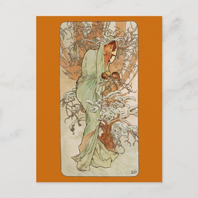 Art Nouveau - Alphonse Mucha - Winter Postkarte (Vorderseite)