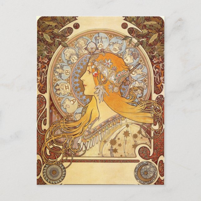 Art Nouveau Alphonse Mucha Zodiac Post Card Postkarte (Vorderseite)
