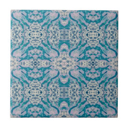 Art Nouveau Aquamarin Blue Lila Mirrored Patches Fliese