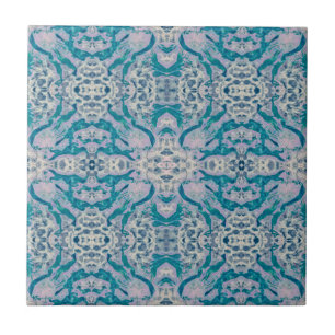 Art Nouveau Aquamarin Blue Lila Mirrored Patches Fliese