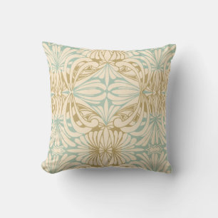 Art Nouveau Aquamarin Creme Tan Blumenkissen Kissen
