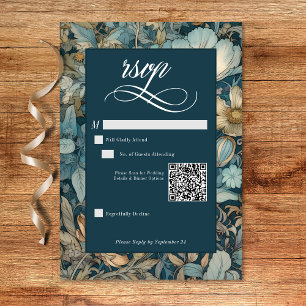 Art Nouveau Aquamarin William Morris Floral Weddin RSVP Karte