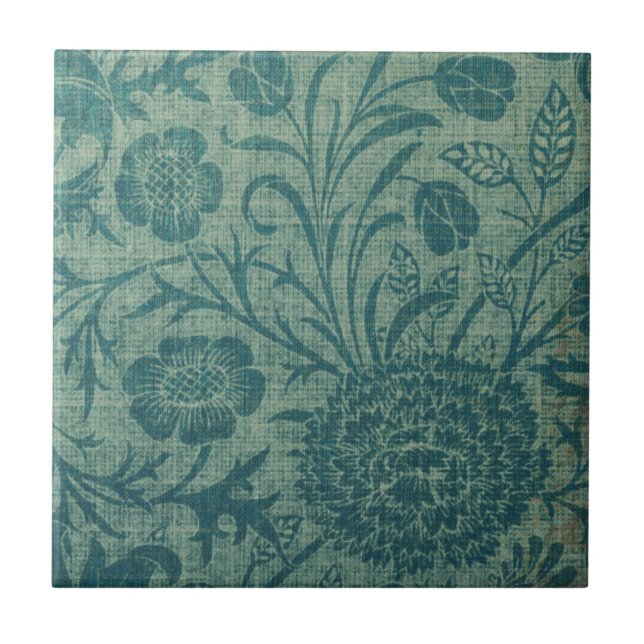 Art Nouveau,aquamarin,William Morris-Stil, floral, Fliese (Vorderseite)