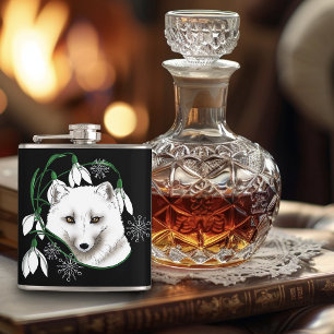 Art Nouveau Arctic White Fox Flachmann