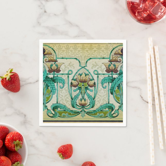 Art Nouveau Art Acanthus Bouquet Blume Dessert Serviette (Beispiel)