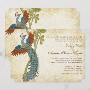 Art Nouveau Art Deco Pfau Vögel Hochzeit Einladung