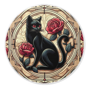 Art Nouveau Art Deco Schwarze Katze Keramikknauf