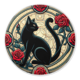 Art Nouveau Art Deco Schwarze Katze Keramikknauf
