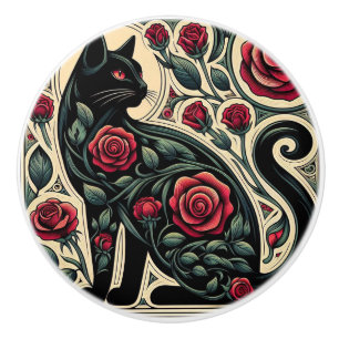 Art Nouveau Art Deco Schwarze Katze Keramikknauf