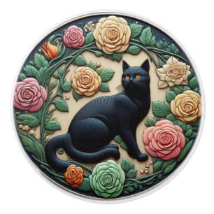 Art Nouveau Art Deco Schwarze Katze Keramikknauf