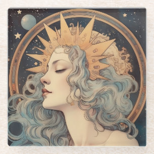 Art Nouveau Art Moon Stars Princess Glasuntersetzer