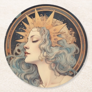 Art Nouveau Art Moon Stars Princess Runder Pappuntersetzer