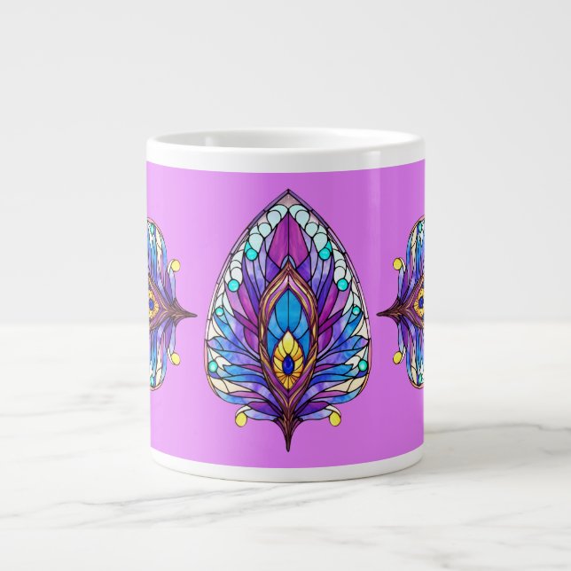 Art Nouveau Art verkleidet Glass Peacock Feather Jumbo-Tasse (Vorderseite)