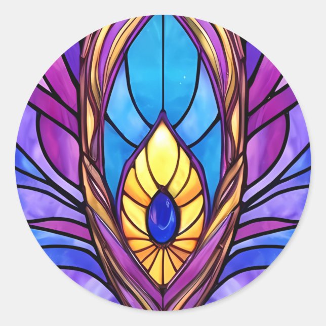 Art Nouveau Art verkleidet Glass Peacock Feather Runder Aufkleber (Vorderseite)