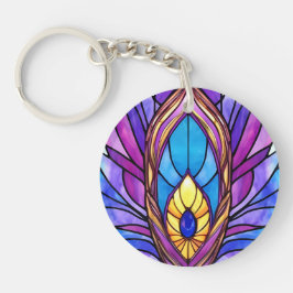 Art Nouveau Art verkleidet Glass Peacock Feather Schlüsselanhänger