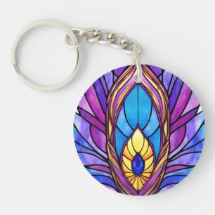 Art Nouveau Art verkleidet Glass Peacock Feather Schlüsselanhänger