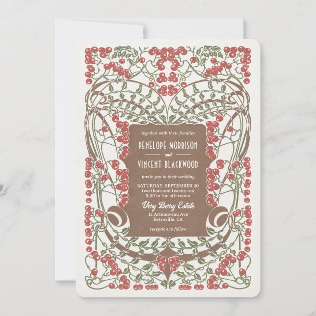 Art Nouveau August Berries Hochzeit Einladung (Vorderseite)