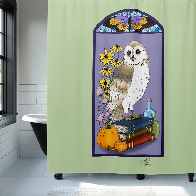 Art Nouveau Barn Owl Pumpkins Bücher Duschvorhang (Von Creator hochgeladen)