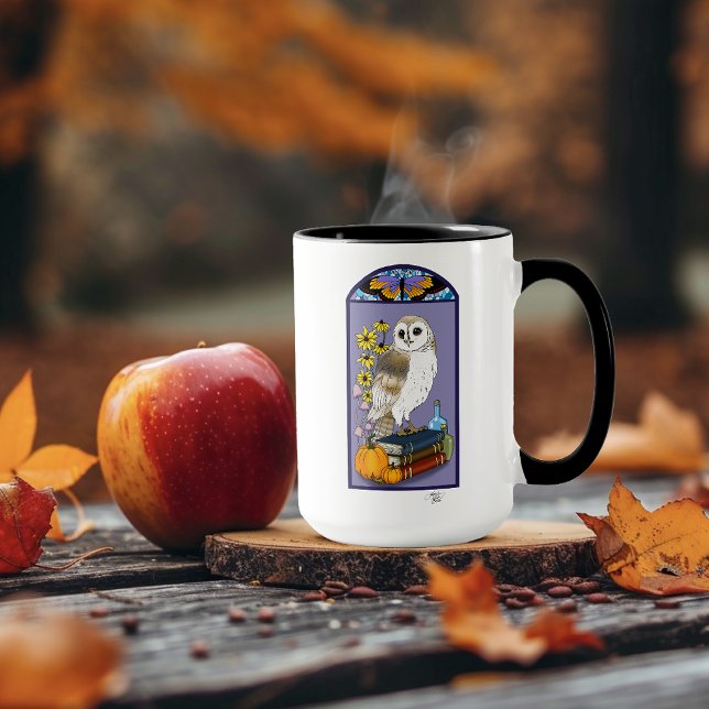 Art Nouveau Barn Owl Pumpkins Bücher Tasse (Von Creator hochgeladen)