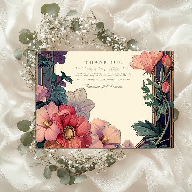 Art Nouveau Barock Border Floral Wedding Dankeskarte (Von Creator hochgeladen)