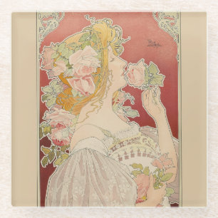 Art Nouveau Belle Époque Dame Rosen Livemont Glasuntersetzer