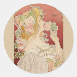 Art Nouveau Belle Époque Dame Rosen Livemont Runder Aufkleber