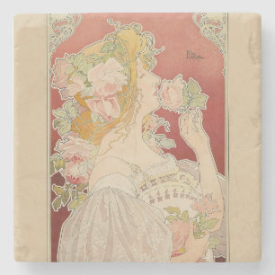 Art Nouveau Belle Époque Dame Rosen Livemont Steinuntersetzer