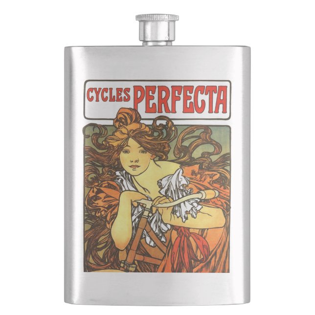 Art Nouveau Bicycle Mucha Art Collection Flachmann (Vorderseite)