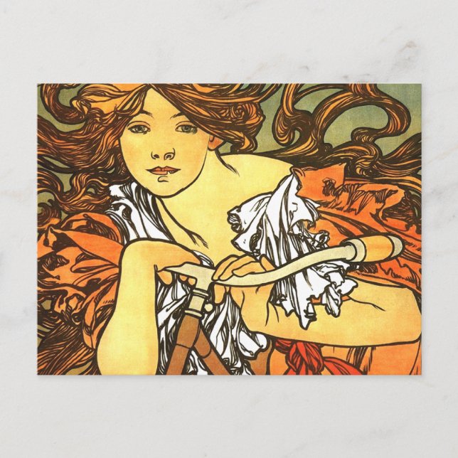 Art Nouveau Bicycle Mucha Art Collection Postkarte (Vorderseite)