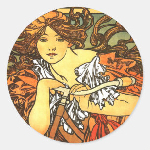 Art Nouveau Bicycle Mucha Art Collection Runder Aufkleber
