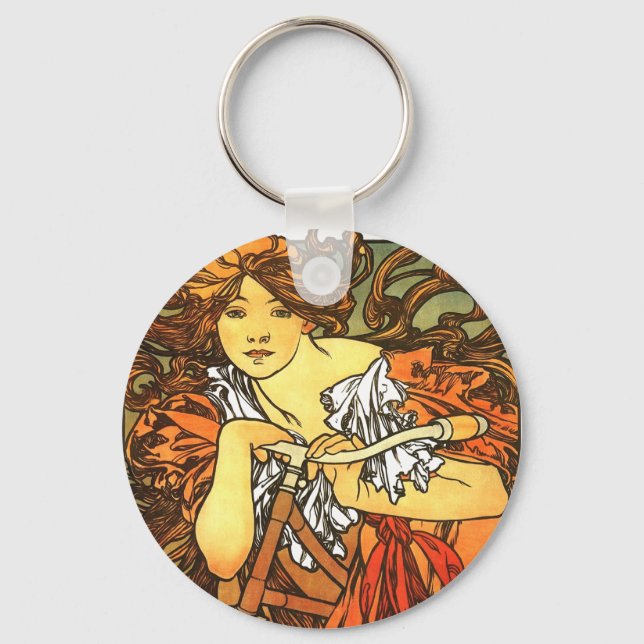 Art Nouveau Bicycle Mucha Art Collection Schlüsselanhänger (Vorderseite)