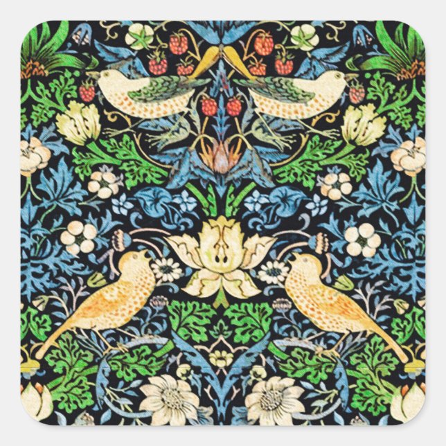 Art Nouveau Bird and Blume TapestPattern Quadratischer Aufkleber (Vorderseite)