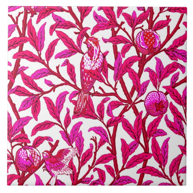Art Nouveau Bird and Pomegranate, Fuchsia Pink Fliese (Vorderseite)