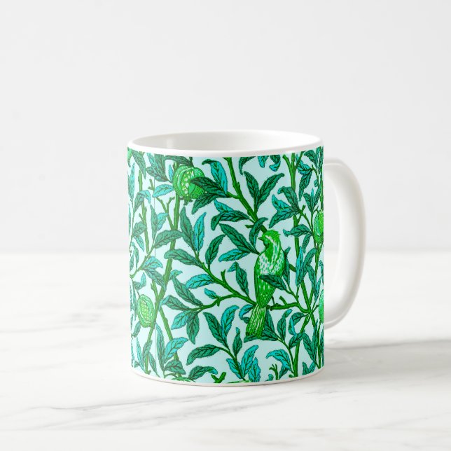 Art Nouveau Bird and Pomegranate, Turquoise & Aqua Kaffeetasse (VorderseiteRechts)