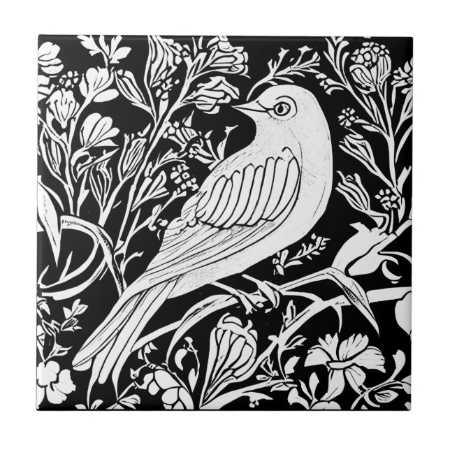 Art Nouveau Bird auf einer Zweigniederlassung mit  Fliese (Vorderseite)