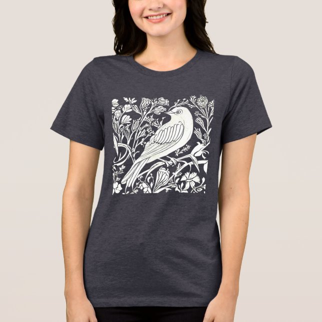 Art Nouveau Bird auf einer Zweigniederlassung mit  Tri-Blend Shirt (Vorderseite)