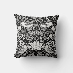 Art Nouveau Bird & Blume Tapestes, Black & White Kissen