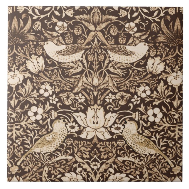 Art Nouveau Bird & Blume Tapestes, Dunkelbraun Fliese (Vorderseite)