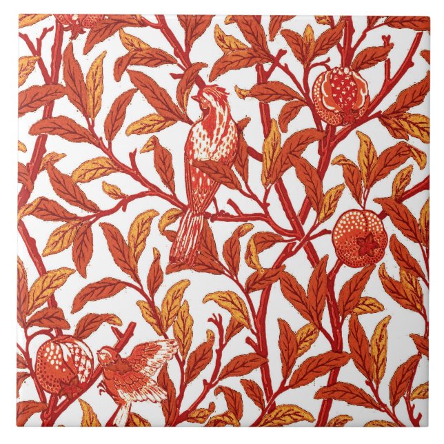 Art Nouveau Bird & Pomegranate, Mandarin Orange Fliese (Vorderseite)